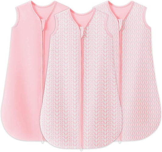 SWEET DOLPHIN Baby Sleep Sack 18-24 Months - 100% Cotton 2-Way Zipper TOG 0.5 Infant Wearable Blanket, Newborn Essentials Toddler 3 Pack Sleeping Sacks - Pink