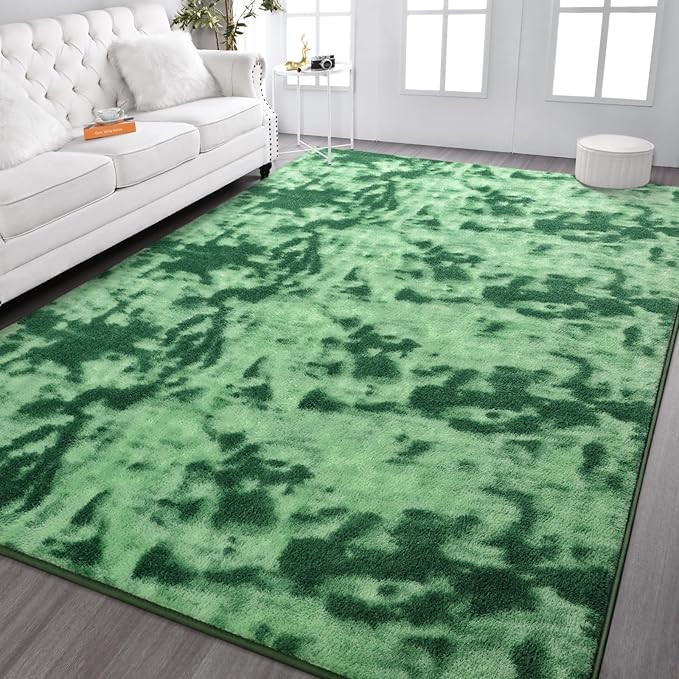 Kimicole 4x6 Washable Area Rugs for Bedroom Living Room, Low Pile Ulta-Thin Solid Color Rug, Non-Slip Soft Fluffy Carpet for Nursery Kids Room Dorm Room Home Decor (Green)