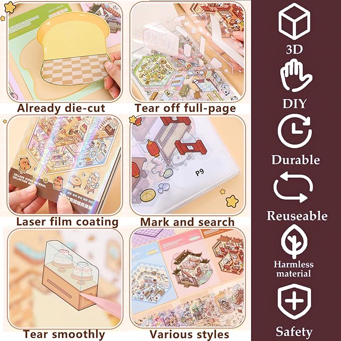 DIY 3D Sticker Scenes, 20 Sets (1500+) Cute Cartoon Stickers. Sticker Therapy. Create Your Own Mini Worlds. Perfect for Party Favors, Birthday Gifts for Adults & Kids