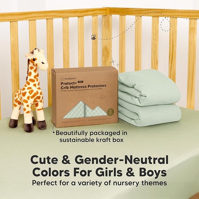 Waterproof Crib Mattress Protector Cover Fitted - 2-Pack Quiet Baby Crib Mattress Pad Sheets, 52" x 28" Soft Quilted Cotton Baby Sheet, Machine Washable, Easy Fit, Durable (Aloe/Quin)