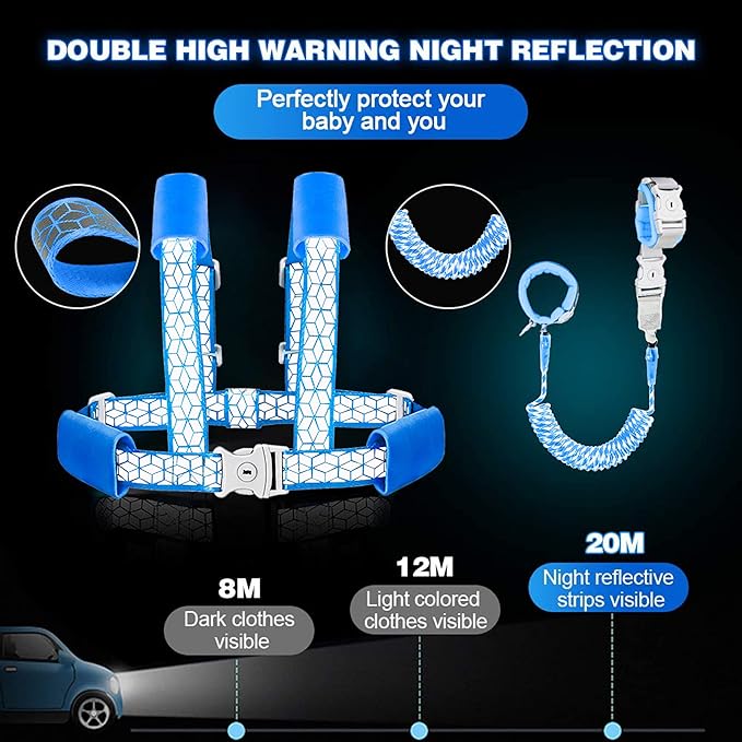Toddler Leash for Walking, Toddler Safety Harnesses Leashes, Safety Harness with Lock for Kids, Anti Lost Wrist Link for Toddlers ，Upgrade with Reflective Tape Liner（6.5ft）for Kids