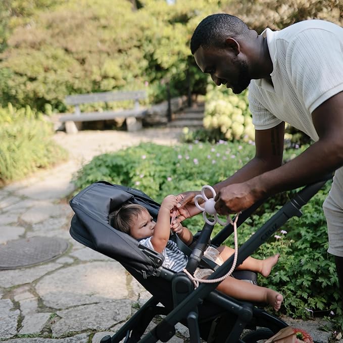 mushie Adjustable Silicone Toy Straps 2-Pack | Baby Accessories Holder for Travel, Stroller, High Chair (Blush/Shifting Sand)