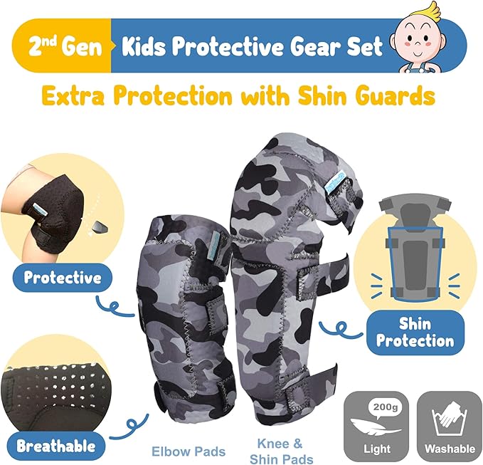 Soft-Style Kids Knee and Elbow Pads with Bike Gloves, Flexible Impact-Resistant Gear for Ages 2-11, Designed for Balance Bikes, Roller-Skating, and Skateboarding