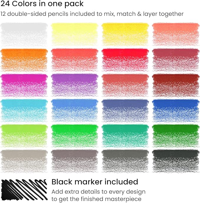 Arteza Kids Activity Book, Color by Numbers Coloring Book, 8.5 x 11 Inches, School Supplies for Ages 6 and Up, 50 Sheets, 12 Double-Ended Colored Pencils, Black Marker, Eraser, Sharpener