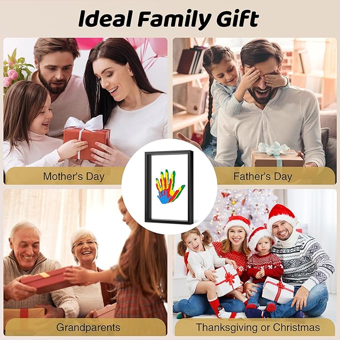 Family Handprint Kit, Hand Prints Keepsake Frame, DIY Craft Gift for New Parents & Mom & Baby, Grandparents, Mother's Day, Father's Day, Adoption Day, Anniversary, 6 Non -Toxic Paints (Black)