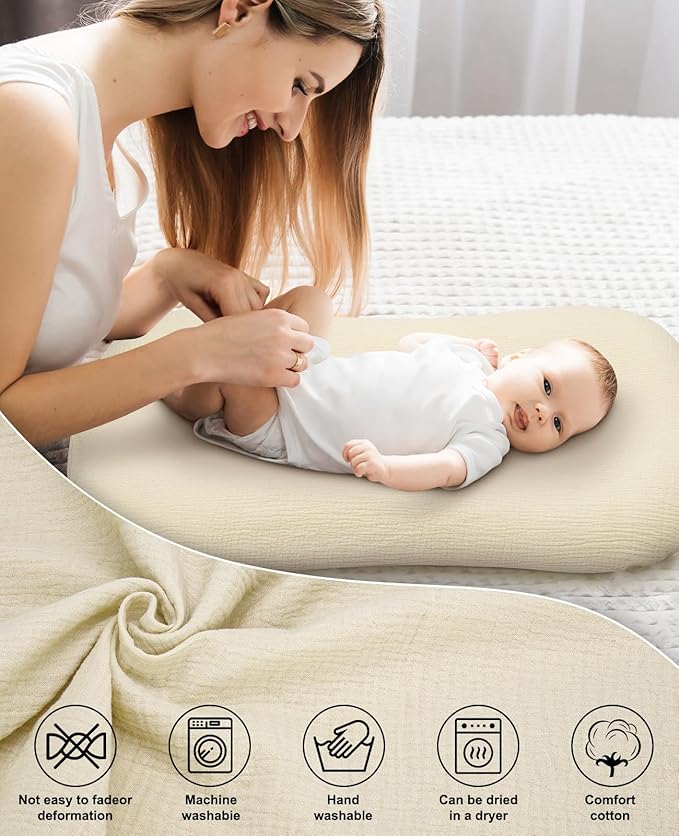 Muslin Baby Lounger Cover for Snuggle Me Organic Lounger/Baby Lounger/Organic Cotton Handmade Cover for Infant/Toddler Lounger/Nursing Pillow(Yellow, Wheat)