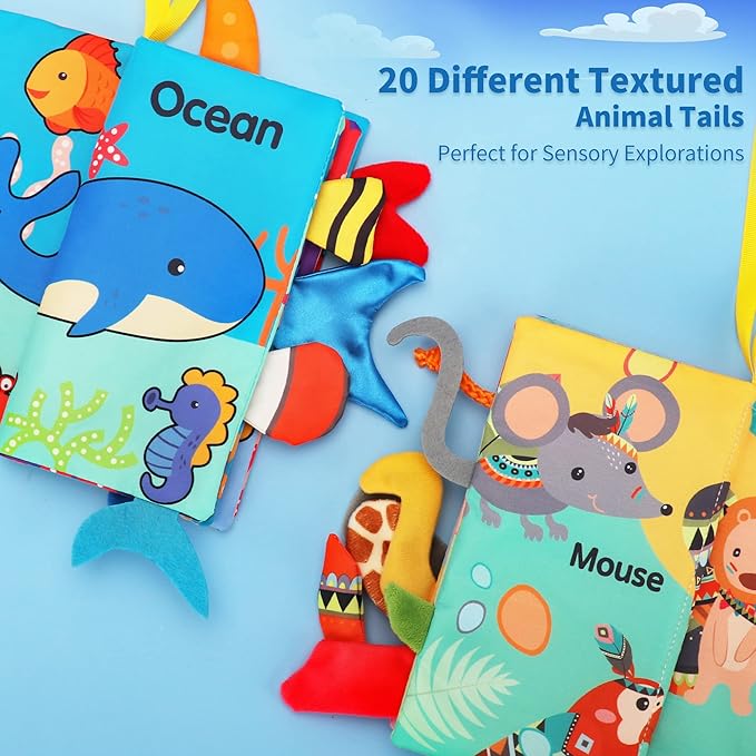 BARMACO Baby Soft Books, Touch and Feel Crinkle Cloth Books for Babies, Infants & Toddlers, Learning Toys Gifts for Boys & Girls, Early Development Interactive Sensory Toys, Ocean Animal Tails Books