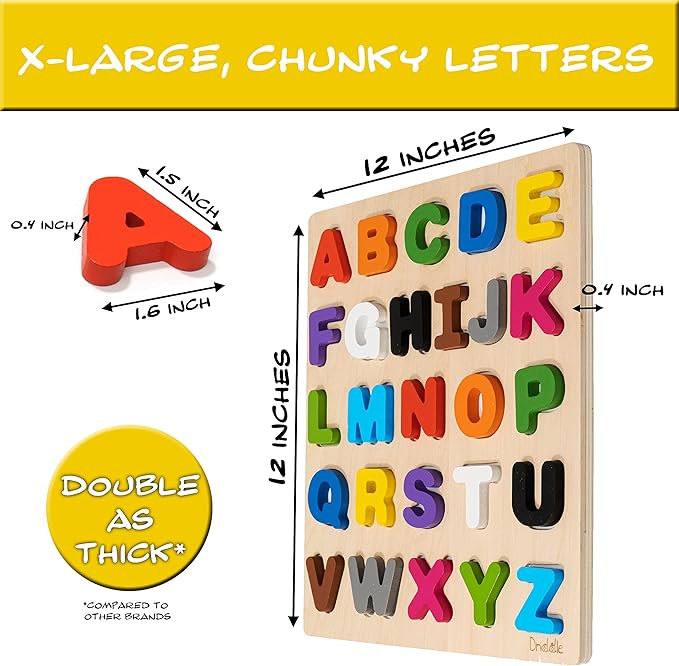 Magnetic Wooden Educational ABC Puzzle - Learn Alphabet & Color Recognition Toy – Toddler Preschool Game – Kids Montessori Education…