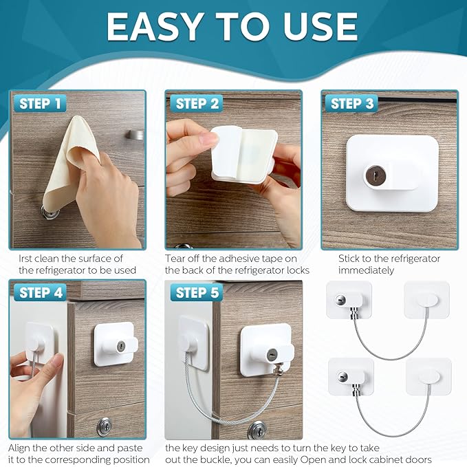 12 Pack Refrigerator Lock with 12 Keys Fridge Locks Combination Adhesive Child Safety Cabinet Freezer Door Lock Adult File Drawer Kitchen Appliance Furniture Closet(White)