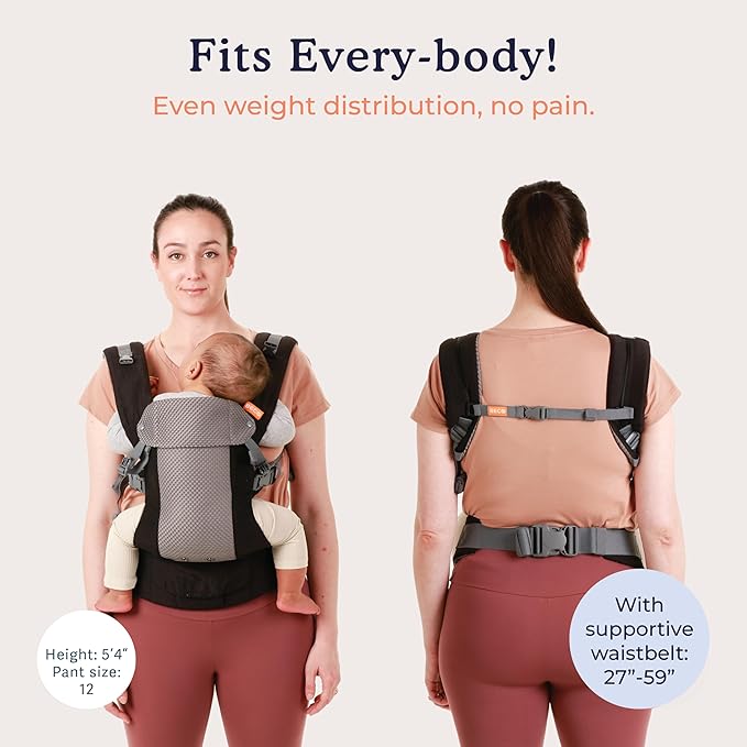 Beco Gemini Baby Carrier from Newborn to Toddler - Certified Ergonomic Newborn Baby Carrier for Infants and Children of 7-35 lbs - M Shape, Adjustable Seat, Breathable 3D Mesh (Cool Black)