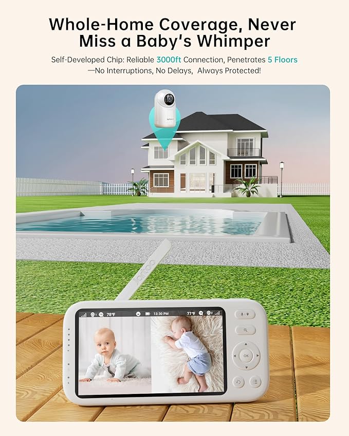 2K Video Baby Monitor with Camera and Audio, 3000ft Long Range Baby Monitor No WiFi 5.5" FHD Screen ANC Baby Camera Wireless, Feeding Clock, Night Vision, 2-Way Talk, AI Cry Detect, 6000mAh