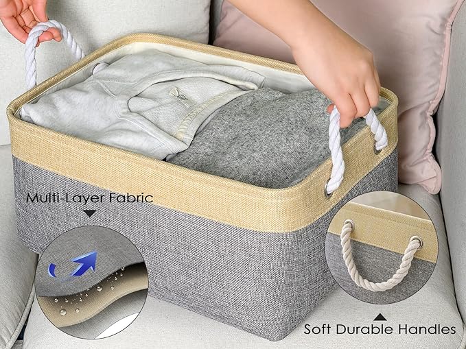 TheWarmHome Storage Bins for Organizing,Sturdy Storage Basket, Decorative Foldable Storage Baskets for Shelves Closet Toy (Gold&Grey Medium - 3 Pack 13.8L×9.8W×6.7H inch)