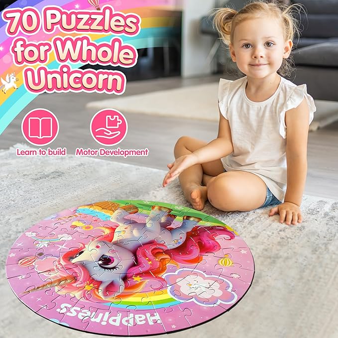 ZIZZ Unicorn Toy for Girls Kids - Best 70 Pieces Unicorn Floor Puzzle for Kids Age 3 4 5 6 7 8 Years Old Girls Learning & Educational Games Toys Toddlers Gifts for Birthday Christmas Party Activity