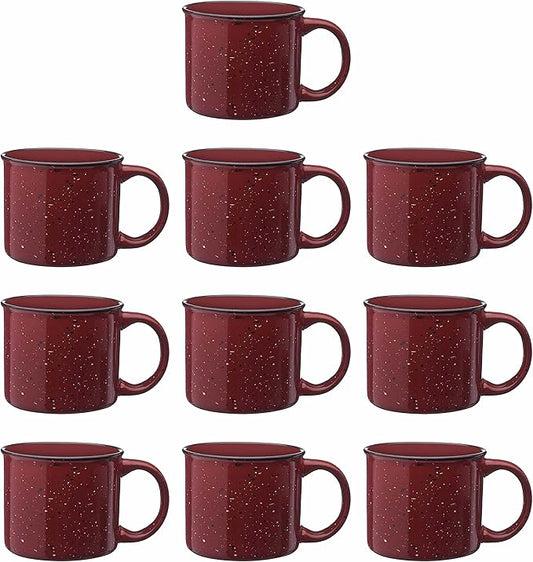 DISCOUNT PROMOS Ceramic Campfire Coffee Mugs 13 oz. Set of 10, Bulk Pack - Perfect for Tea, Espresso, Cappuccino, Hot Cocoa - Maroon