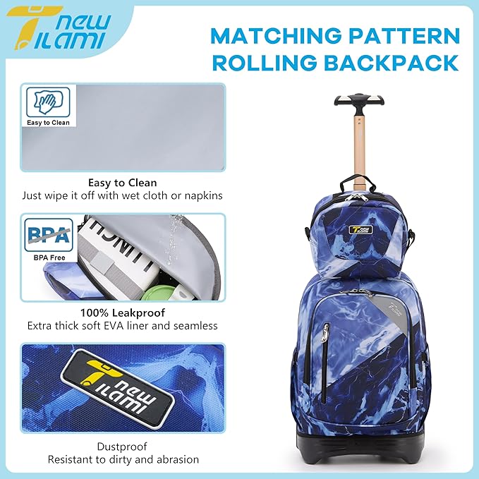 NEW TILAMI 18 inch Rolling Backpack Boys for School – Durable, Waterproof, Adjustable Handle, Stair Climbing, Variety of Colors & Patterns, Lightning Purple
