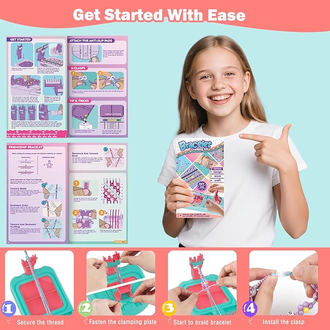 Arts and Crafts for Kids Ages 8-12,Friendship Bracelet Making Kit for Girl,DIY Arts and Crafts Maker for Kids,Jewelry Making Kit Christmas Gifts for Ages 6 7 8 9 10 11 12 Year Old (Blue/Pink)