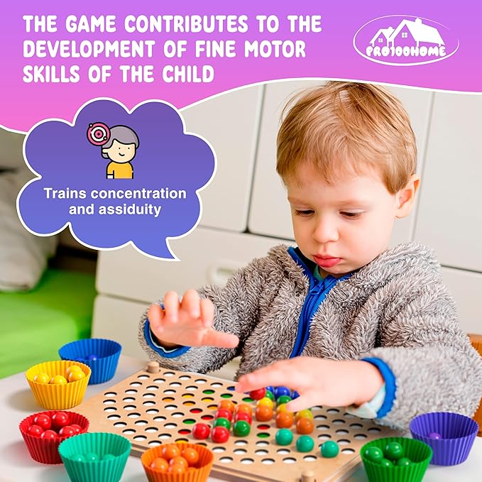 Toddler Wooden Learning Montessori Toys – Wooden peg Board Bead Game Baby Rainbow Stacking Matching Counting Color Sorting Games for fine Motor Math Skills Boys and Girls for 3 4 5 Years Old