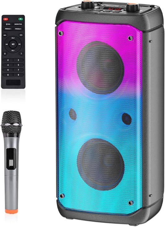 Bluetooth Speaker, 80W Peak Wireless TWS Portable Outdoor Party Speakers with Subwoofer, Deep Bass, LED Colorful Lights, Loud Stereo Sound Boombox with Radio for Home, Camping, Travel