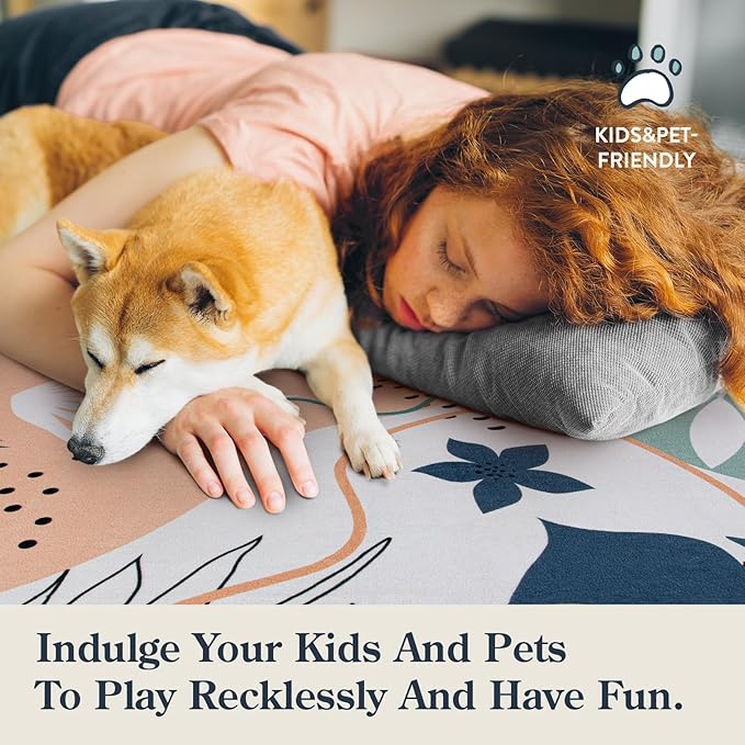 Lahome Washable Area Rug 5x7 - Non-Slip Soft Carpet for Bedroom Ultra-Thin Stain Resistant Rug for Living Room Throw Cute Kids Nursery Rug, Boho Botanical Print Indoor Rugs for Entryway Office