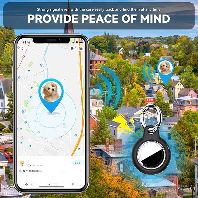 Upgrade Waterproof 4 Pack Airtags Holder with Apple Airtags Keychain, Hard PC Air Tag Case, Anti-Scratch & Shock Air tag Holder, Men's Women's Keyrings & Keychains - Black