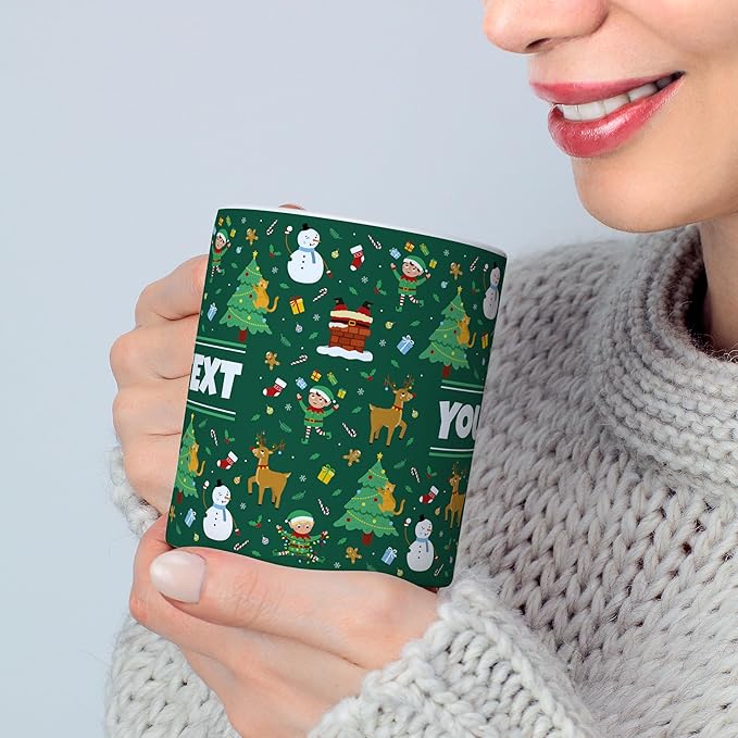 Personalized Mug for Kids - Christmas - Custom Name/Text, Ceramic Hot Chocolate/Cocoa/Coffee Cup for Boys/Girls, Holiday/Birthday Gift - 11 oz, White Handle