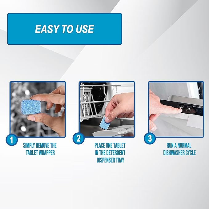 Air Jungles Dishwasher Cleaner Tablets 24 Count, Lemon Scent, Deep Cleaning Descaler, Formulated To Clean Dishwasher Machine, Remove Odor, Hard Water, Calcium, Bad Smell, 12 Month Supply