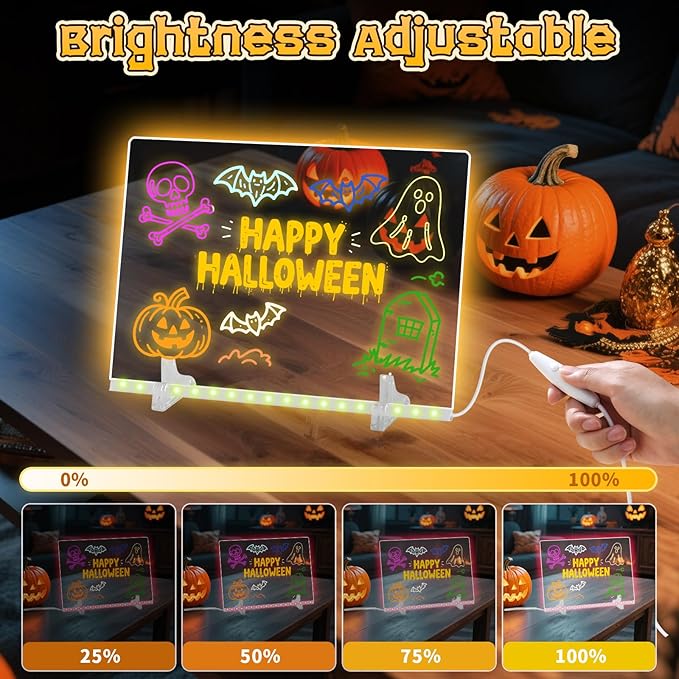 Led Note Board with 7 Colors,Light Up Acrylic Cosmody Drawing Board,Glowing Acrylic Dry Erase Board with Light,Lumiboard Led Boards to Write On,Halloween Gifts for Kids (13.7“*10”)