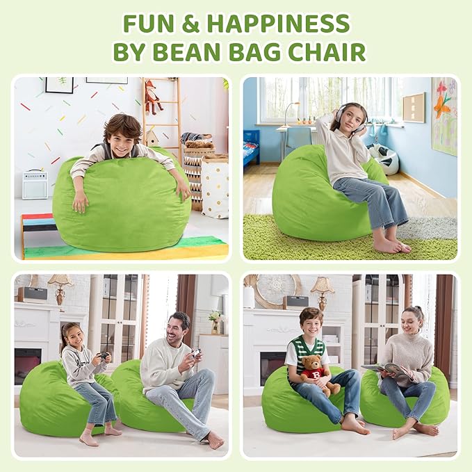 2FT Bean Bag Chair, Comfy Bean Bag Chairs with Memory Foam Filled, Fluffy Beanbag Sofa with Dutch Velvet Cover, Teardrop BeanBag Chairs for Living Room, Playroom - Lime