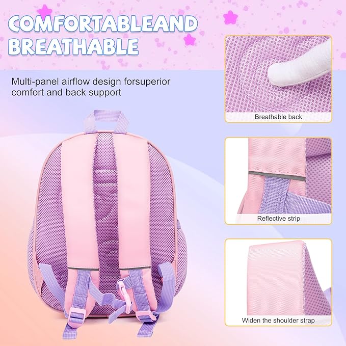 Toddler Backpack with Pink Unicorn Design, Adjustable Shoulder Straps, and Front Pocket, Perfect for Boys and Girls Aged 1-6