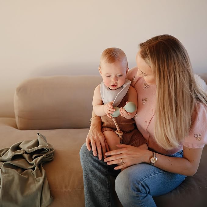 mushie Silicone Baby Shaker Rattle Toy | Ages 3+ Months (Cambridge Blue)