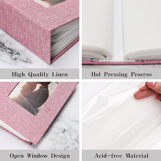 Vienrose Photo Album 4x6 100 Pages Photos Linen Cover Picture Book with Front Window for Baby Wedding Children