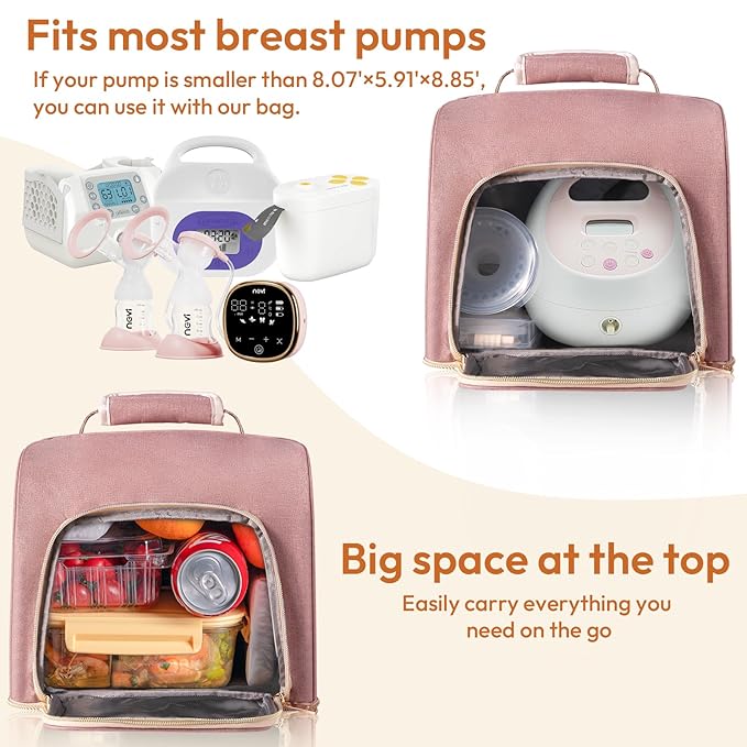 NCVI Breast Pump Bag, Double Layer Removable Pump Bag for Spectra S1, S2, Medela, Breast Pump Backpack with Ice Pack, Insulated Breast Milk Cooler Bag for Working Nursing Moms, Pink