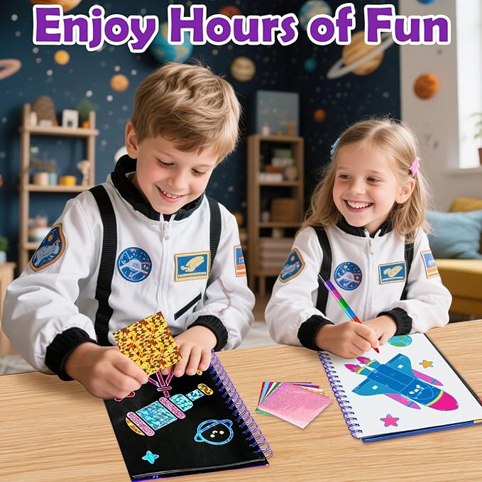 FUNNYB&G Foil Art Craft Activity for Kids - Gift for Boys Crafts for Kids Fun Art Supplies DIY Creative Travel Toy, Birthday Gift Party Favor Toys for Girls Boys 4 5 6 7 8 9 Years Old (Space)