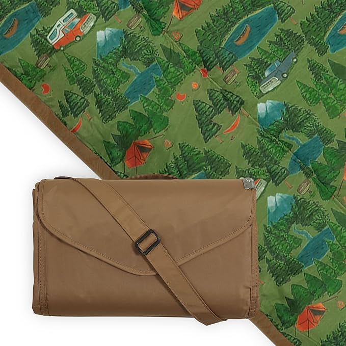 Little Unicorn 5'x10' XL Outdoor Family Picnic & Beach Blanket | Durable & Water-Resistant Fabric | Compact Fold & Easily Wipes Clean | Zipper Pocket (Camp)