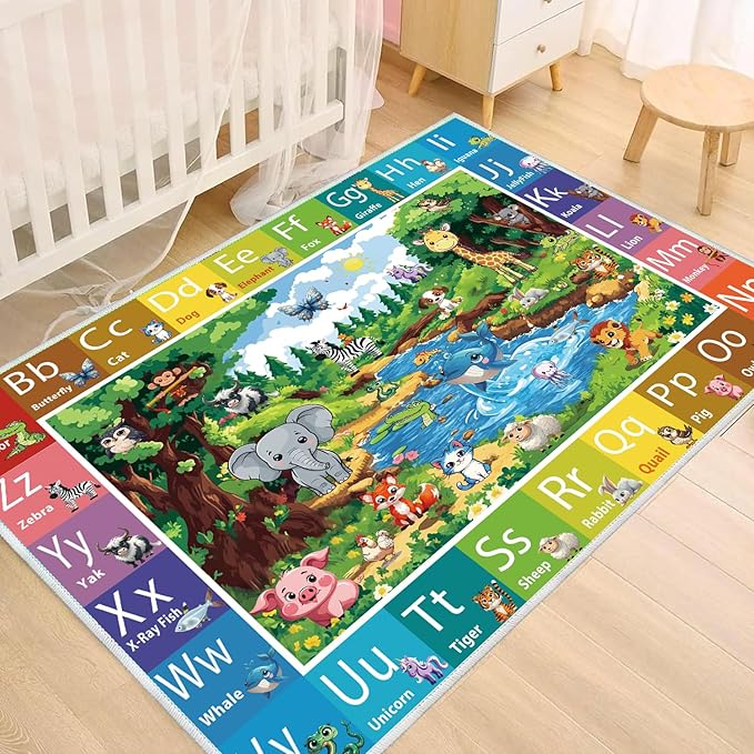 ABC Rug for Kids Room, ABC Baby Mats for Floor Toddlers, Alphabet Play Mat Elementary Preschool Kid's Rugs with Animal Illustrations - (78.7X59 Inches)