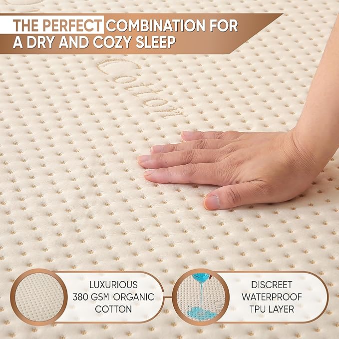 Luxury Organic Mattress Protector Pad Crib - Certified Organic Cotton, Waterproof Skin-Friendly Breathable Mattress Cover - Premium 380 GSM Comfort - Jersey Cotton Skirt