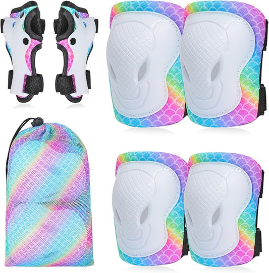 Kids Knee and Elbow Pads Set, 7 in 1 Skating Protective Gear for Skateboard, Roller Skating, Scooter, Cycling, 3-8 Years
