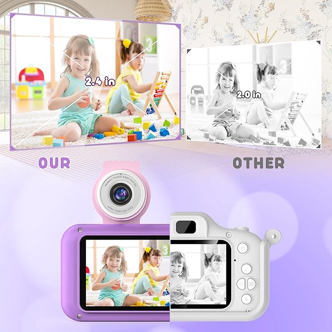 Kids Camera with 180° Flip-up Lens for Selfie & Video, HD Digital Video Cameras for Toddler with 32GB SD Card, Ideal for 3-8 Years Old Girls Boys on Birthday Christmas Party as Gift