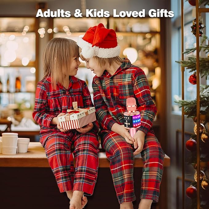 BONAOK Karaoke Microphone for Kids & Adults - Bluetooth Microphones Singing Mic with Disco Lights, Echo Effect, Built-in Speaker Portable Karaoke Player for Party Travel Gifts Q78(Rose Gold)