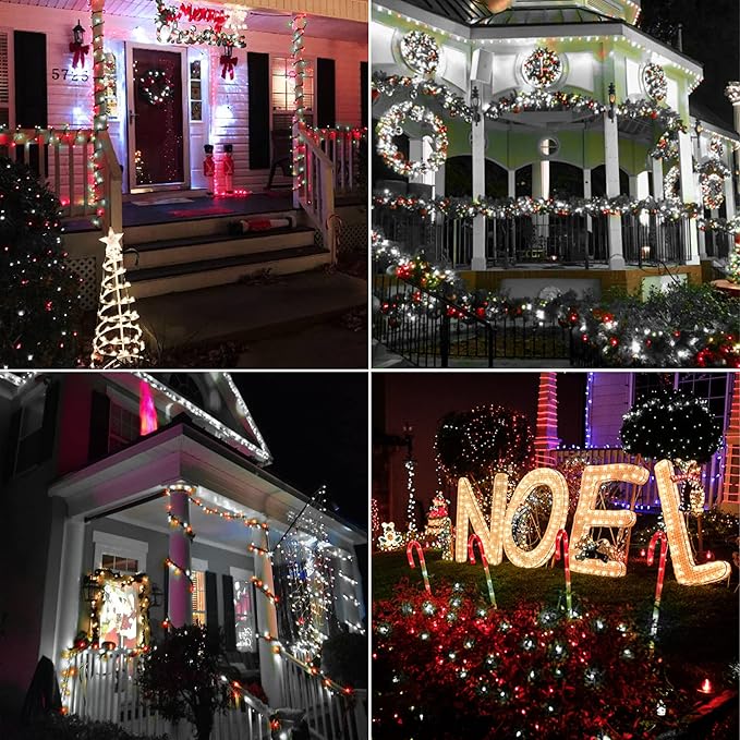 Brizled Red & White Christmas Lights, 33ft 100 LED Christmas String Lights, 5MM Wide Angle Xmas Tree Light Connectable, 120V UL Certified Mini Xmas Light for Indoor Outdoor Tree Room Party, Green Wire