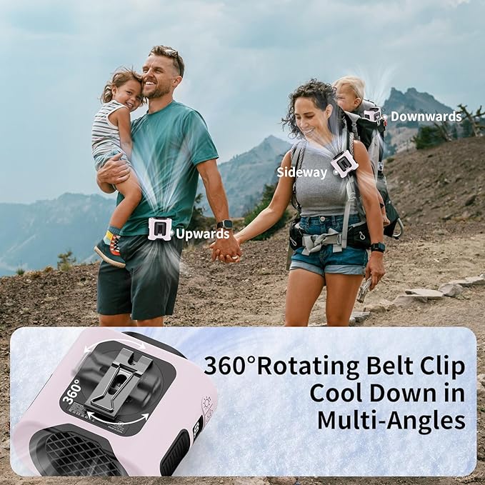 Socool 14500mAh Portable Waist Fan Clip on Belt 360 Rotation Wearable Rechargeable Personal Shirt Fan, 67H Cooling 5-Speed Battery Operated with Light, Neck Fan Hands-Free for Outdoor Jobsite Camping