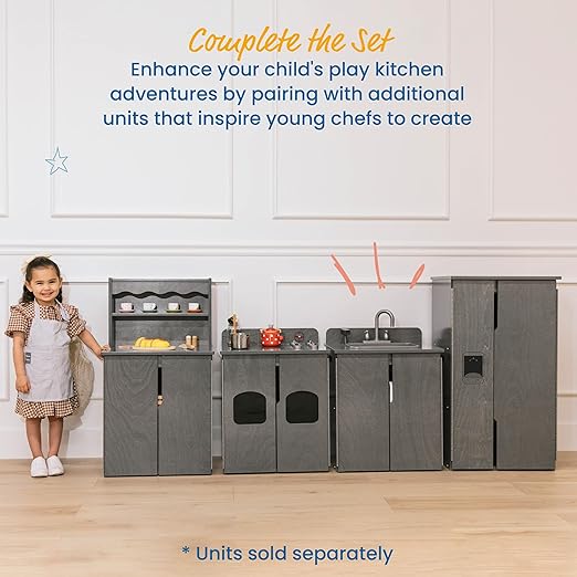 ECR4Kids Play Kitchen Stove, Wooden Playset, Grey Wash