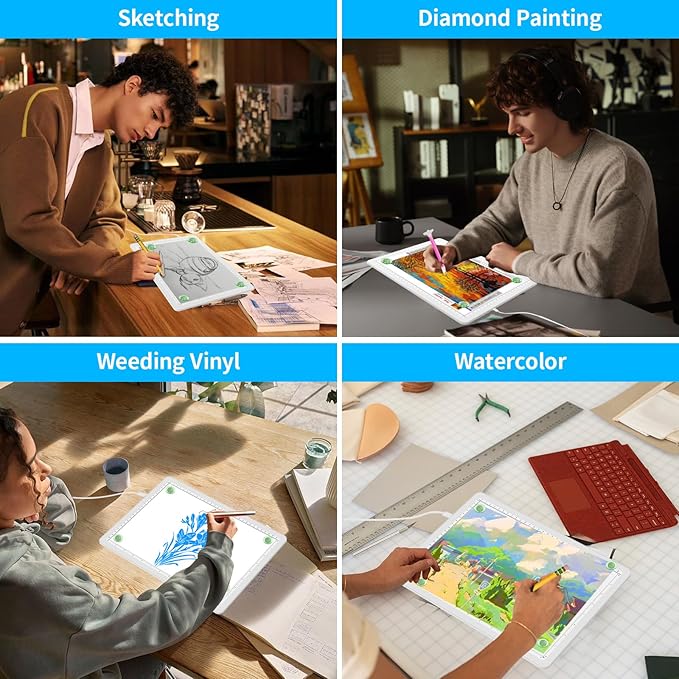 Phylosal Magnetic A4 Light Pad, Super Bright Light Box with Side Button, Diamond Art Light Board, Lightbox for Tracing and Drawing, USB Power Artcraft Light Table for Sketching, Weeding Vinyl (White)