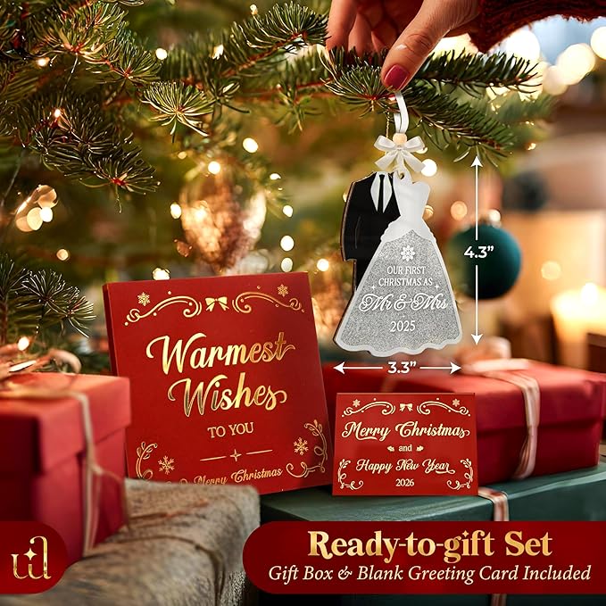 Our First Christmas As Mr and Mrs 2025 - Just Married Ornaments, Wedding Ornament for Couple, Unique Wedding Gifts for Bride and Groom, 1st Married Newlywed Christmas Ornaments 2025