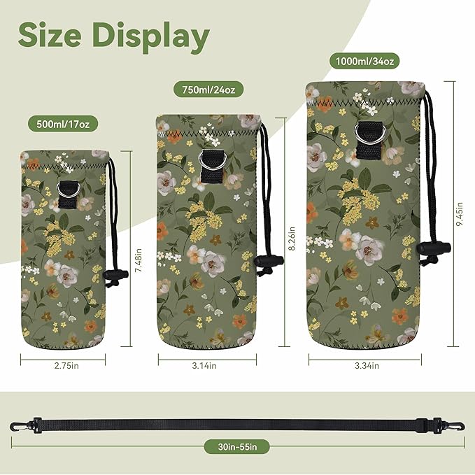 Neoprene Water Bottle Carrier Bag with Adjustable Shoulder Strap for Men Women Walking Hiking,Portable Insulated Holder Case for Stainless Steel/Glass/Plastic Bottles