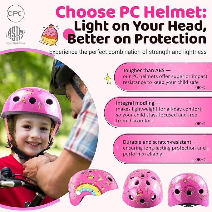 Vvinca Kids Toddlers Bike Helmet Adjustable for Ages 3-5-8 Years, Knee Pads and Elbow Pads Set Wrist Guard Sports Protective Gear Set for Roller Skate Bicycle Skateboard Scooter Girl Boy Birthday Gift