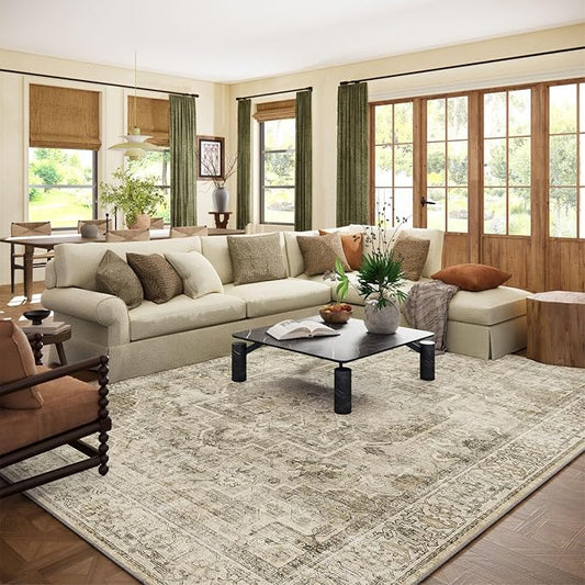Washable Area Rugs for Living Room: 8x10 Bedroom Area Rugs Boho Vintage Rugs Stain Resistant Non Slip Low Pile Soft Lightweight Carpet for Kitchen Dining Room Farmhouse Nursery Kids Room Home Office