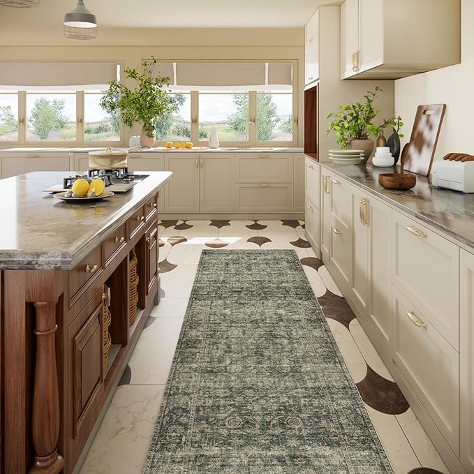 Machine Washable Rug Runners for Hallways: 2'6"x8' Kitchen Rugs Stain Resistant Non Slip Low Pile Soft Boho Carpet Runners for Hallways Bedroom Entryway Indoor Beside Bathroom Laundry Room