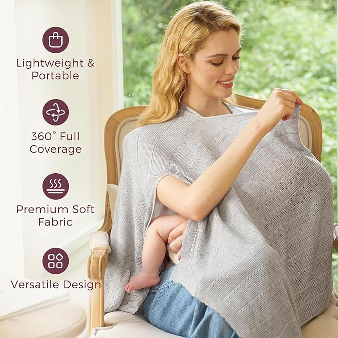 Momcozy Ultra-Light Nursing Cover for Breastfeeding, Soft Breathable Tencel™ Lyocell Fabric, Multi-Use Feeding Shawl, Newborn Essentials Must Haves(Light Gray, Plus)