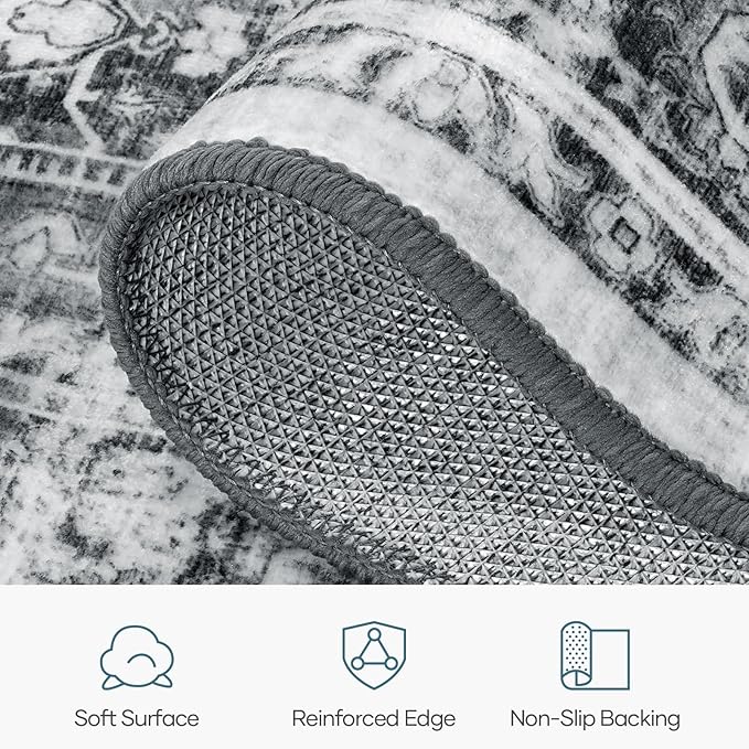 Lofus 8x10 Area Rug for Living Room,Grey Washable Large Rugs with Non-Slip Backing,Soft Neutral Carpets for Bedroom Dining Room Home Office Indoor Nursery